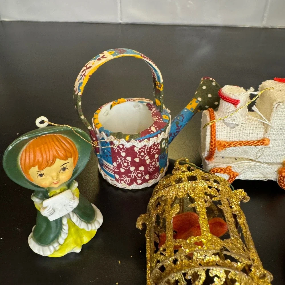 Vintage Christmas Ornament Lot Mixed 6pc Multicolor Humpty Dumpty Kitsch Retro
